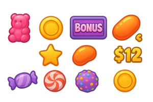 Símbolos y tabla de pagos del slot Sugar Rush